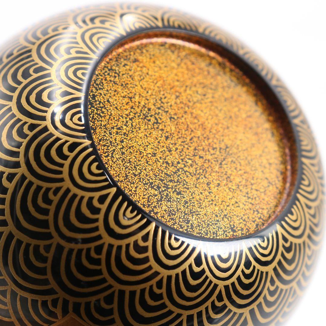 青海波に五君子蒔絵 中棗 松竹梅 内金梨子地 茶道具　M881