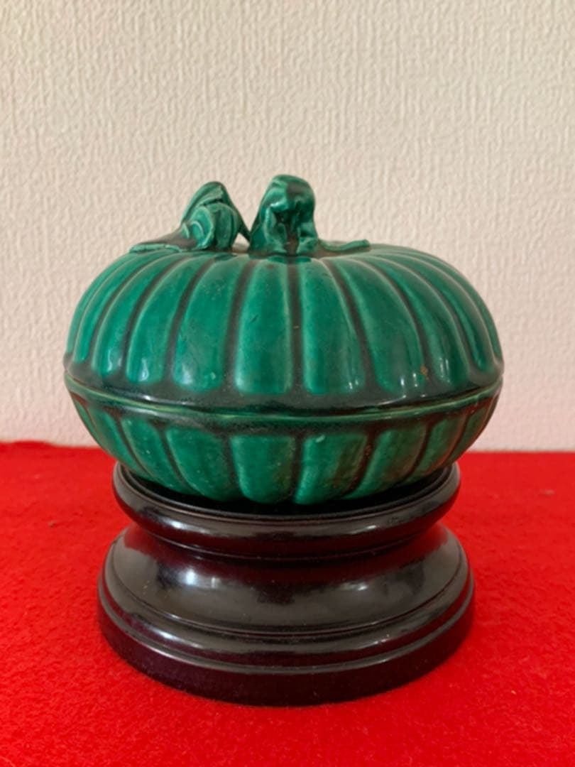 古美術　マラカイト釉蓋合【道光年製】在銘　共箱、共布付き XG3-3