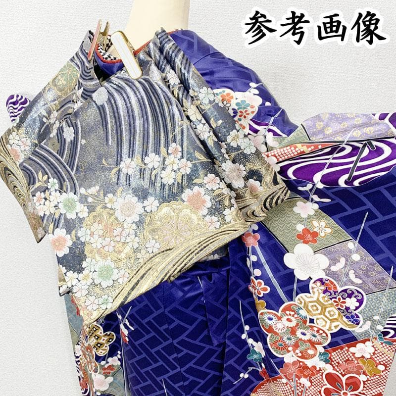 503z10.212y6.小物.半衿☆人気色 振袖 身幅広め 金彩 金駒刺繍 青