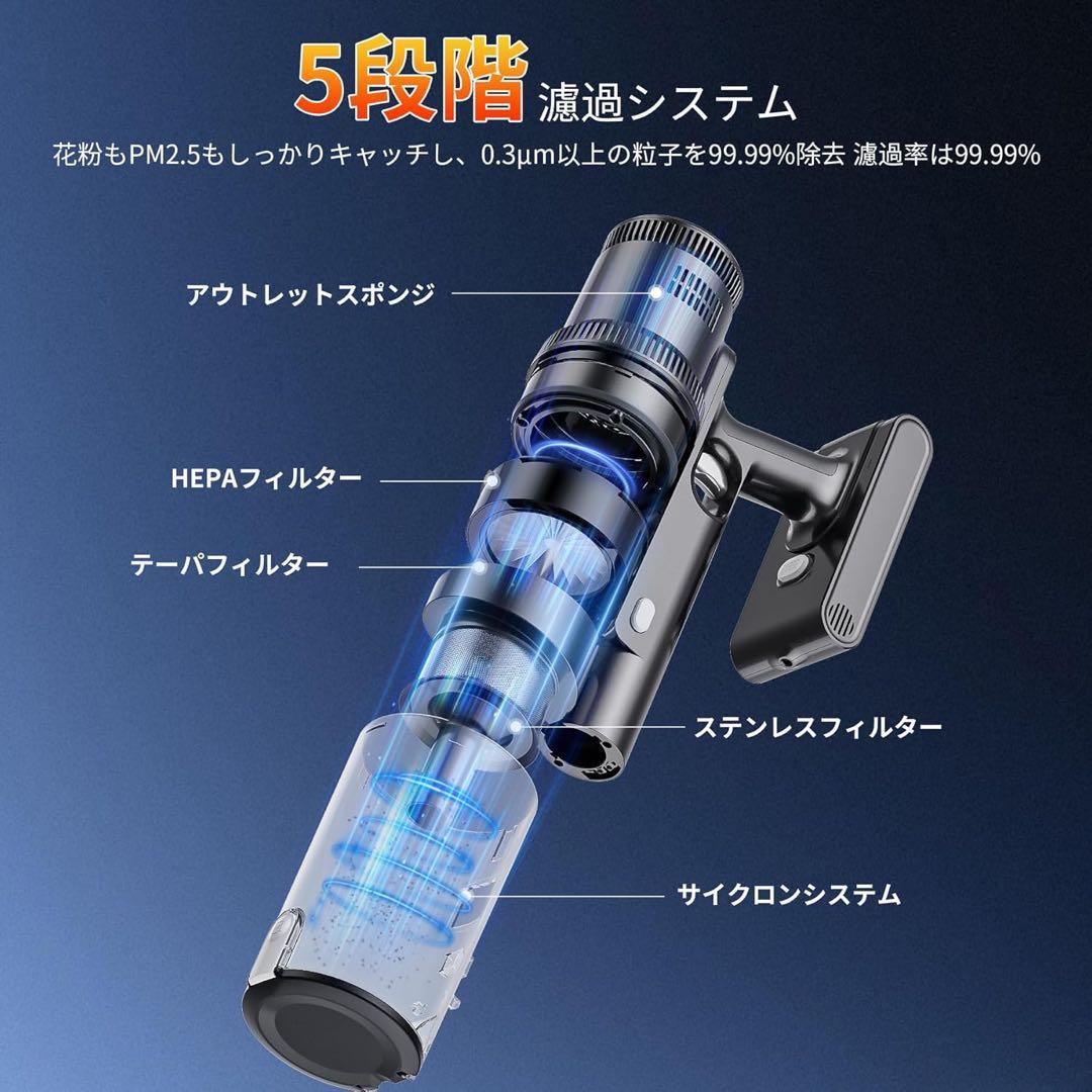強力吸引‼️コードレス掃除機 35000Pa 水拭き一体型 サイクロン 伸縮型
