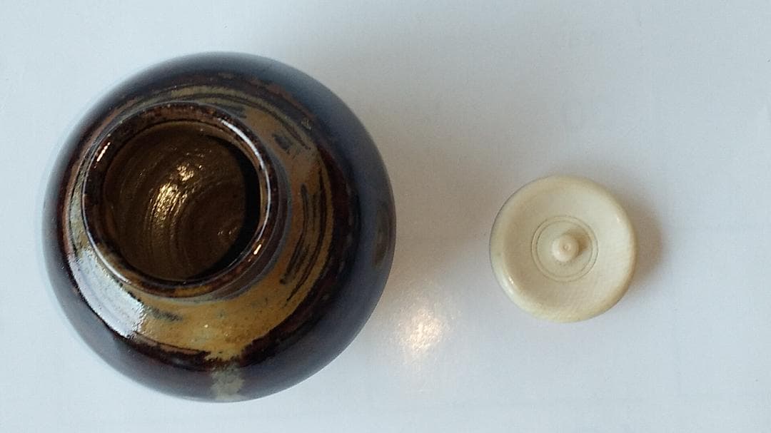 高取焼 登古窯 笹山登古 高取茶入 仕覆 三雲屋緞子 共箱 栞 茶入 美品