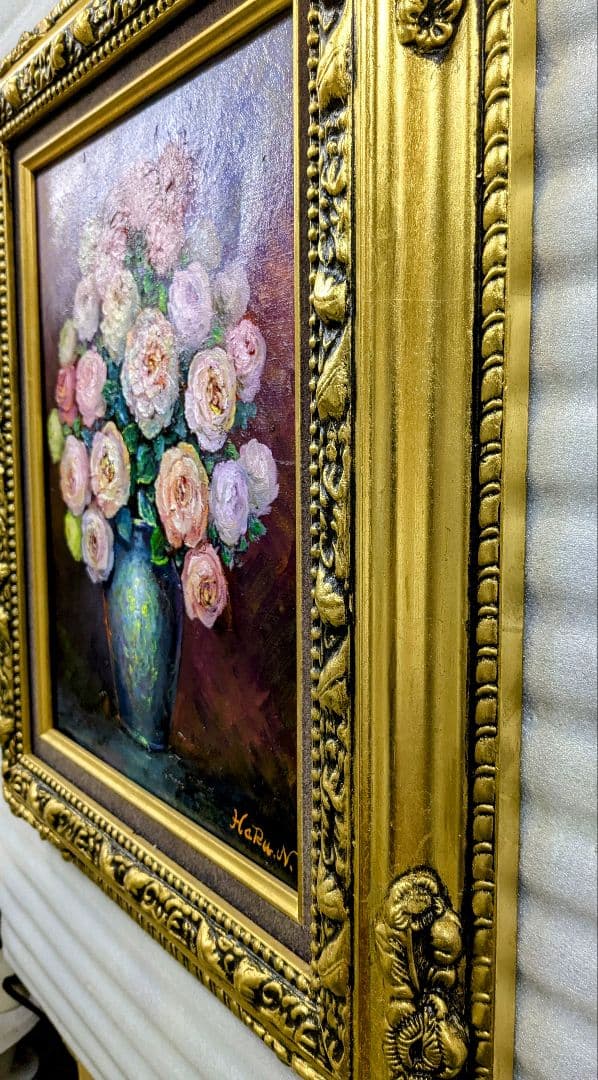 画家haru☆油彩画F６号☆薔薇☆新作☆肉筆画＊一点物＊静物画☆