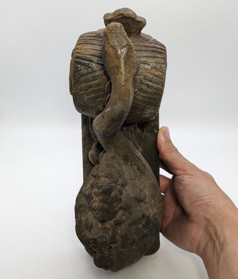 西川政美 備前焼 巳置物 ヘビ 蛇 打ち出の小槌 細工物 金運 財運 インテリア