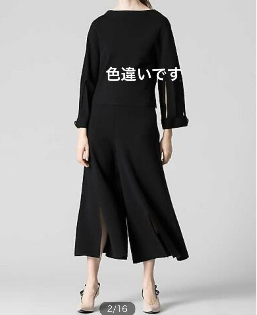 アドーア ドライストレッチ　スリット入り ニットワイドパンツ　ブルー　38