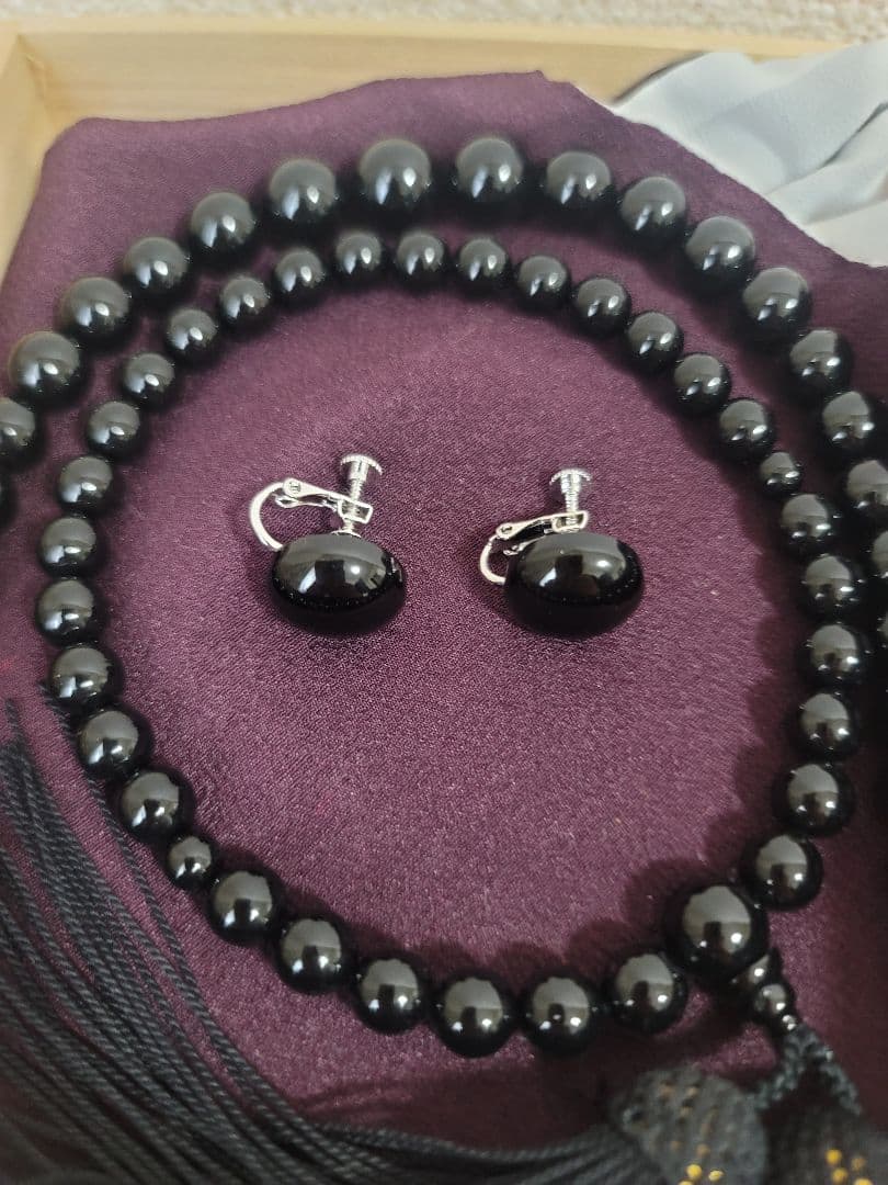 天然 ブラック コーラル 黒珊瑚 ネックレス 念珠 イヤリング 鑑定書あり