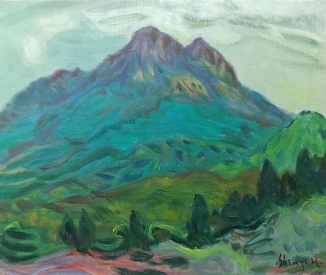 油絵「由布岳」F8 絵画