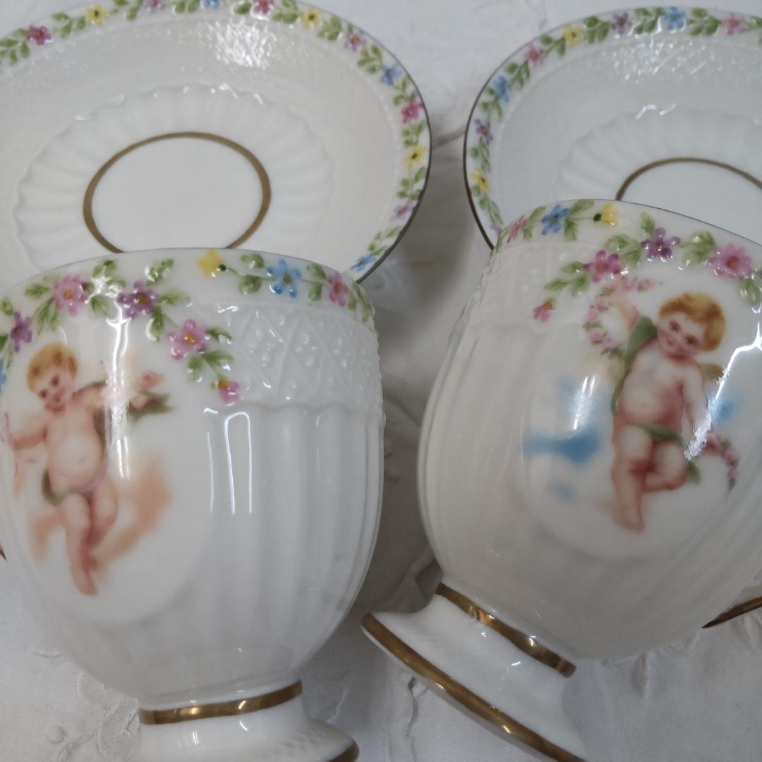 カップ&ソーサー　2客セット　エンゼル　天使　マイセン風　パステル