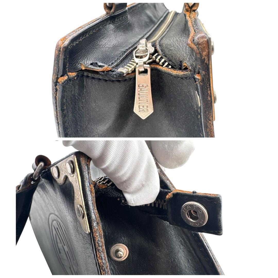 VINTAGE ゴルチエ ミニ ハンドバッグ レザー 黒