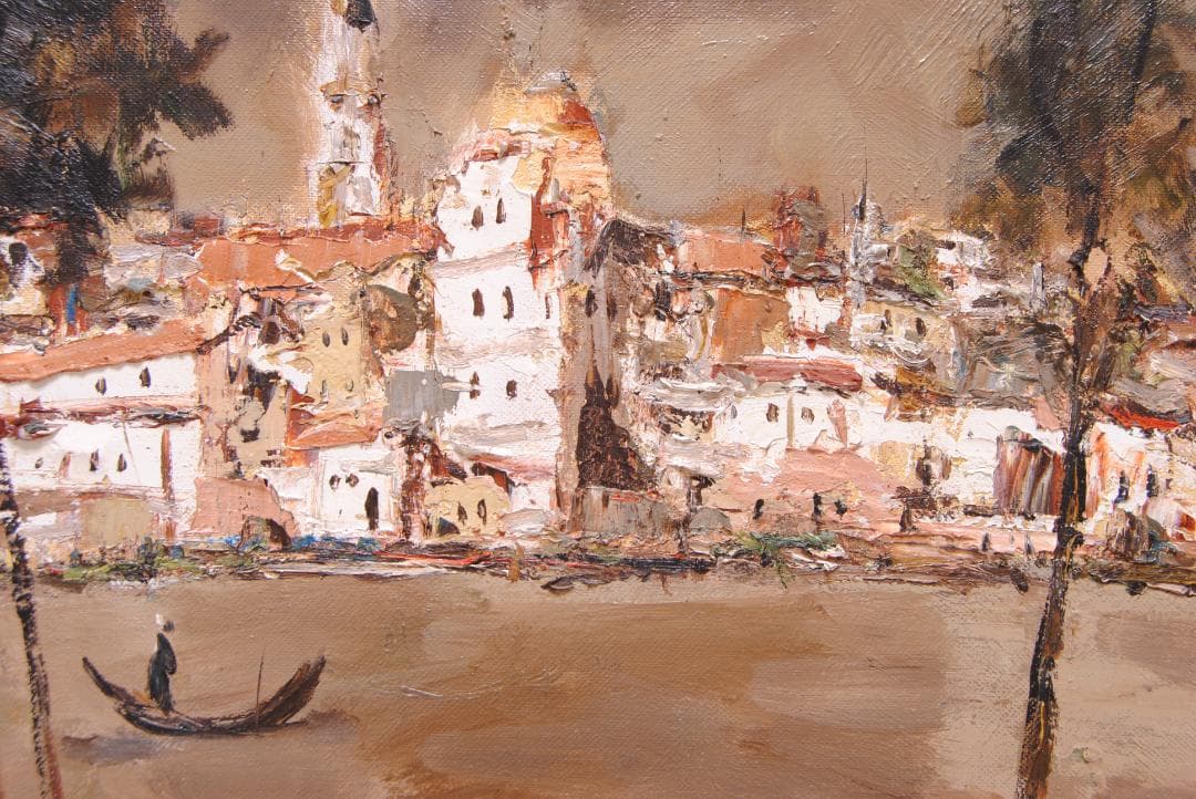 友成晴雄 Ｆ8 肉筆 風景画 「 水路 」 油絵 油彩画