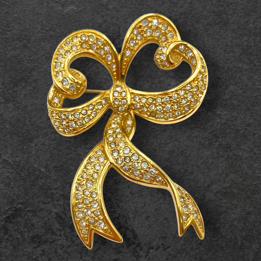 Dior リボンブローチ ゴールド×ラインストーン351