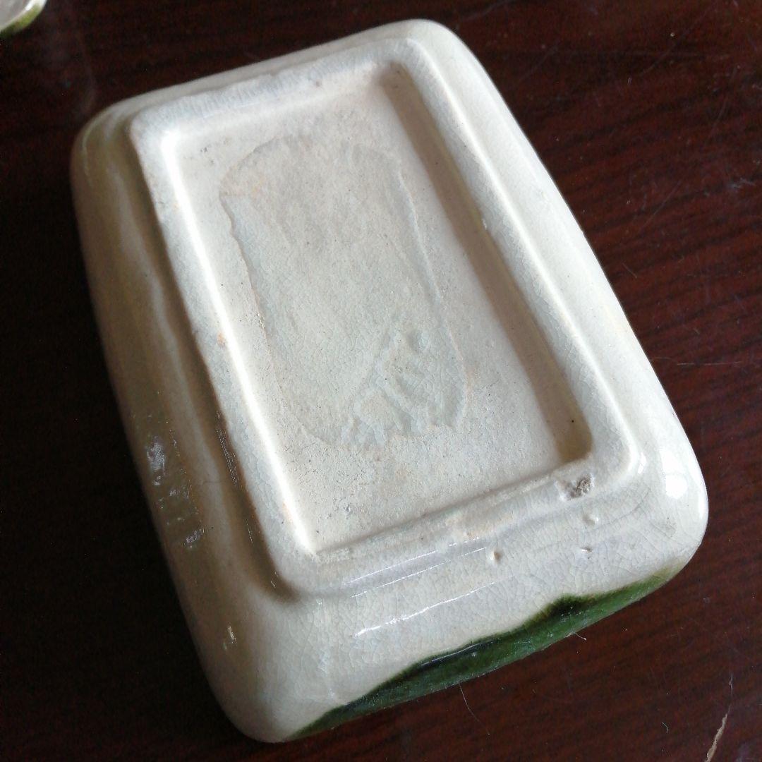 京焼　織部蓋付四方鉢　5客　14.5cm　幕末〜大正期