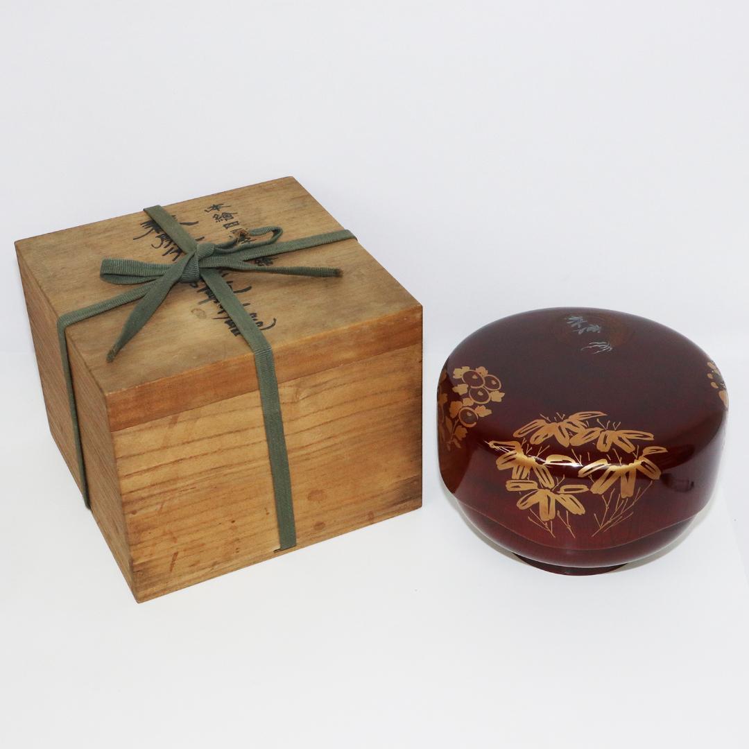 石原抱真 四君子蒔絵 春慶光琳形 菓子器 共箱