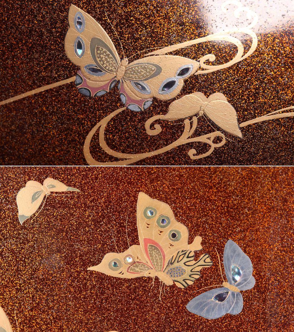 【MA693】加賀蒔絵 饅羹重 御所車 葵唐草 蝶 金蒔絵 螺鈿 木製 饅頭箱