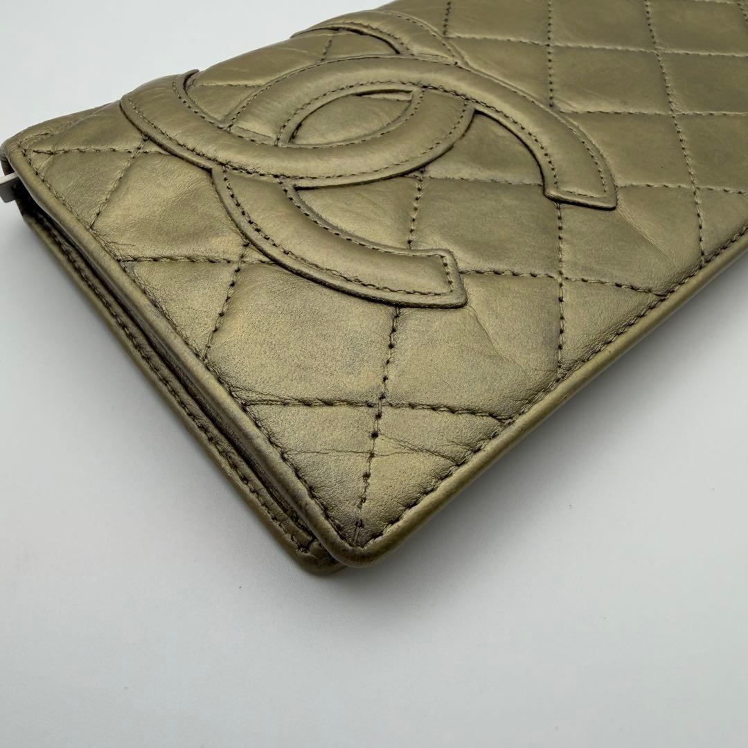 CHANEL シャネル カンボンライン 二つ折り長財布 ゴールド
