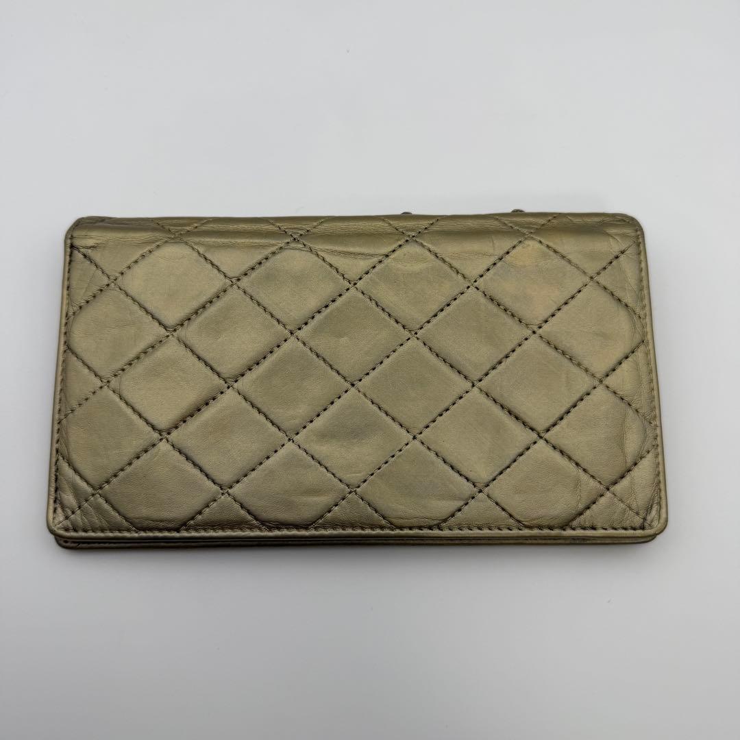 CHANEL シャネル カンボンライン 二つ折り長財布 ゴールド
