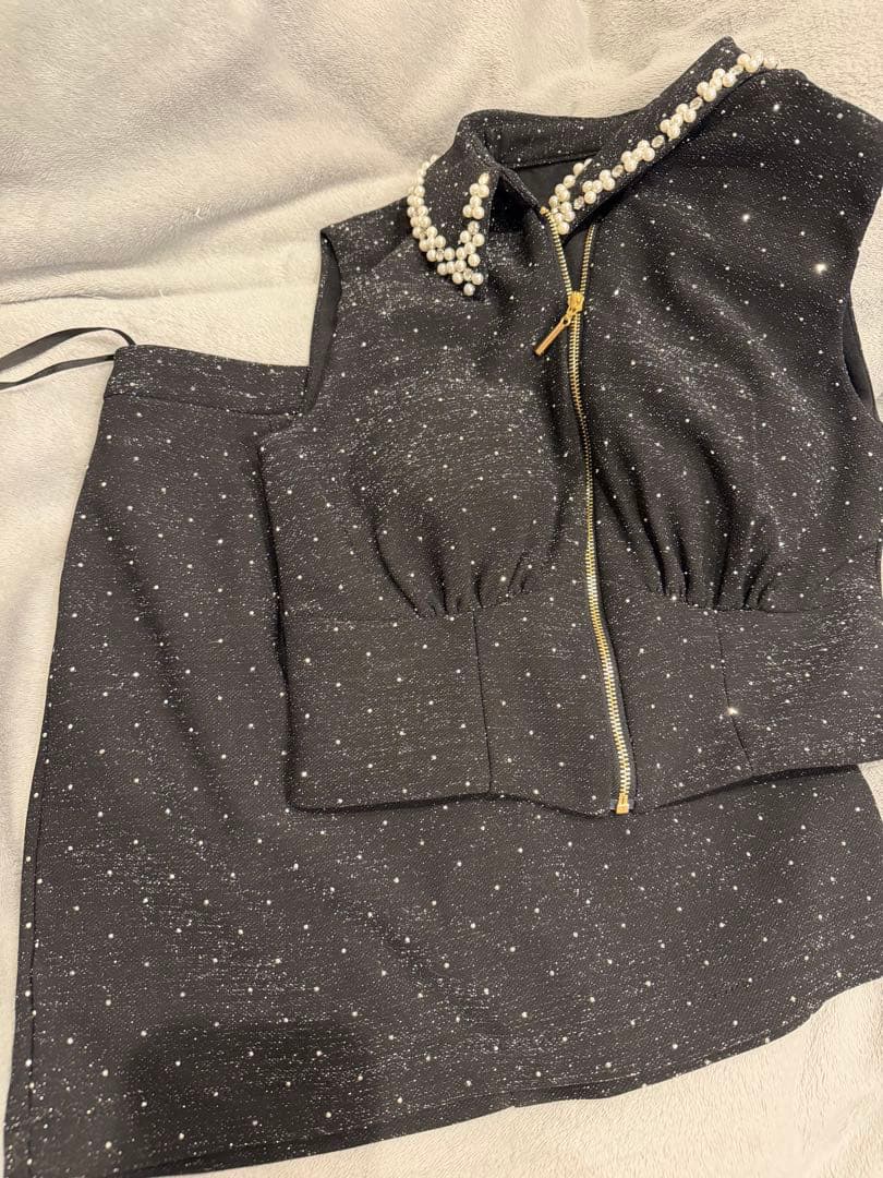 ほ*け様 パール襟フロントジップセットアップドレス XS