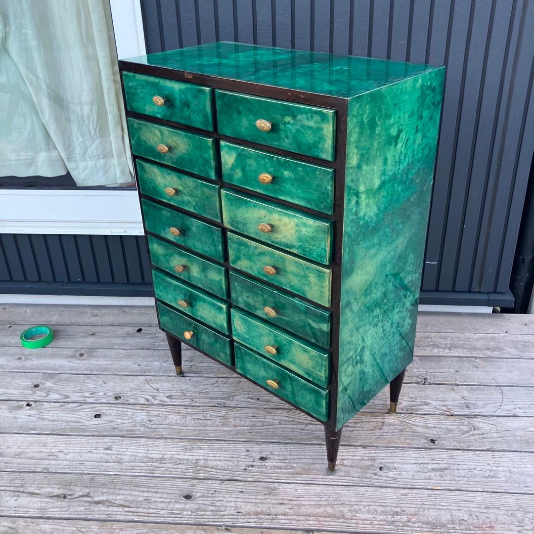 フランス家具 14杯 木製チェスト コールキャビネット 電話台 引き出し収納 緑