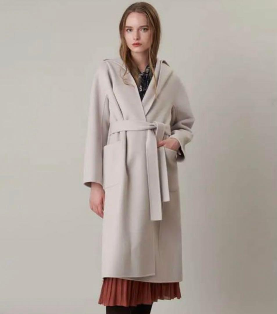 ANAYI リバーシャルムフードコート Mサイズ アイボリー ベルトリボン