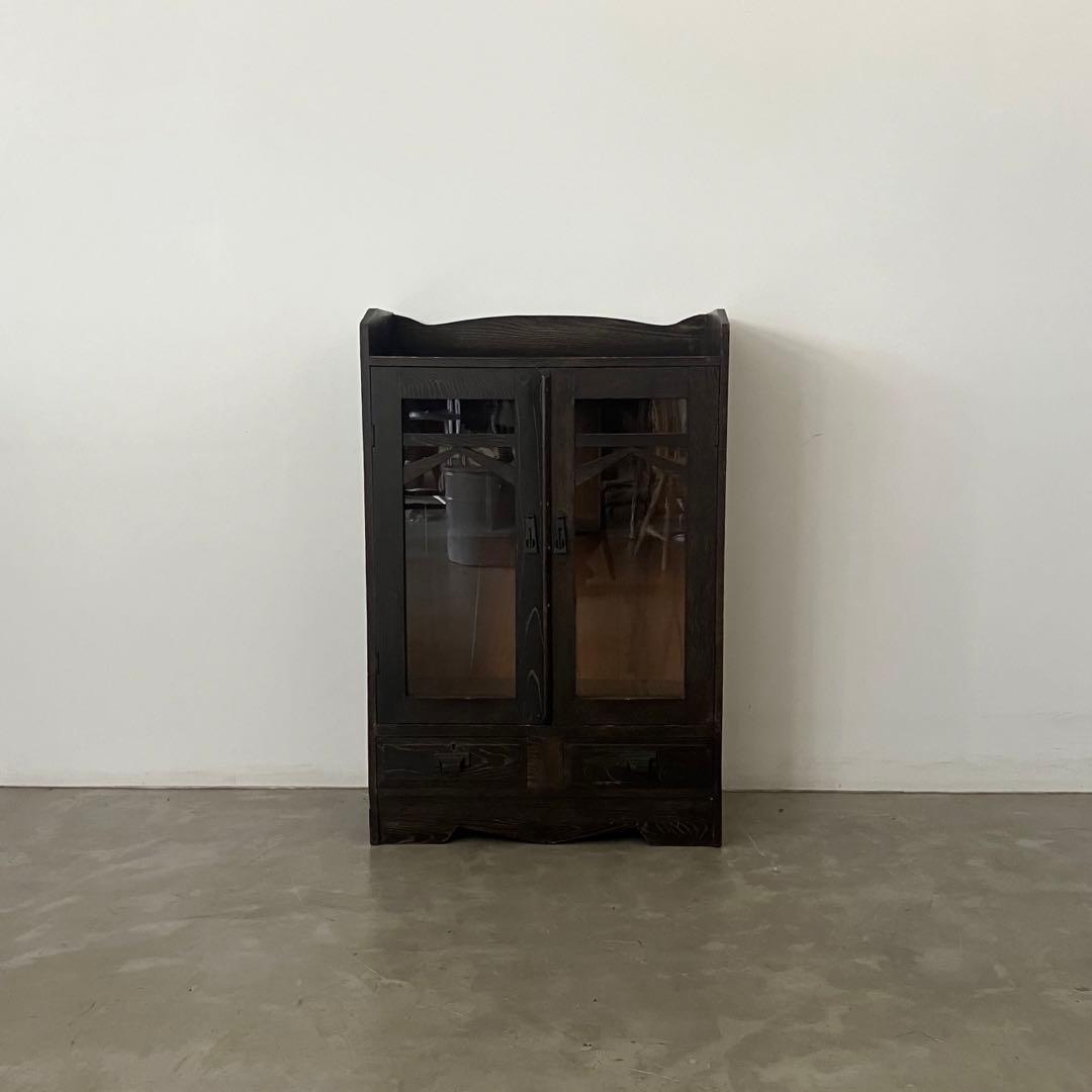 レトロ　アンティーク　古家具　古道具　ガラス棚　シェルフ　本棚　食器棚　昭和