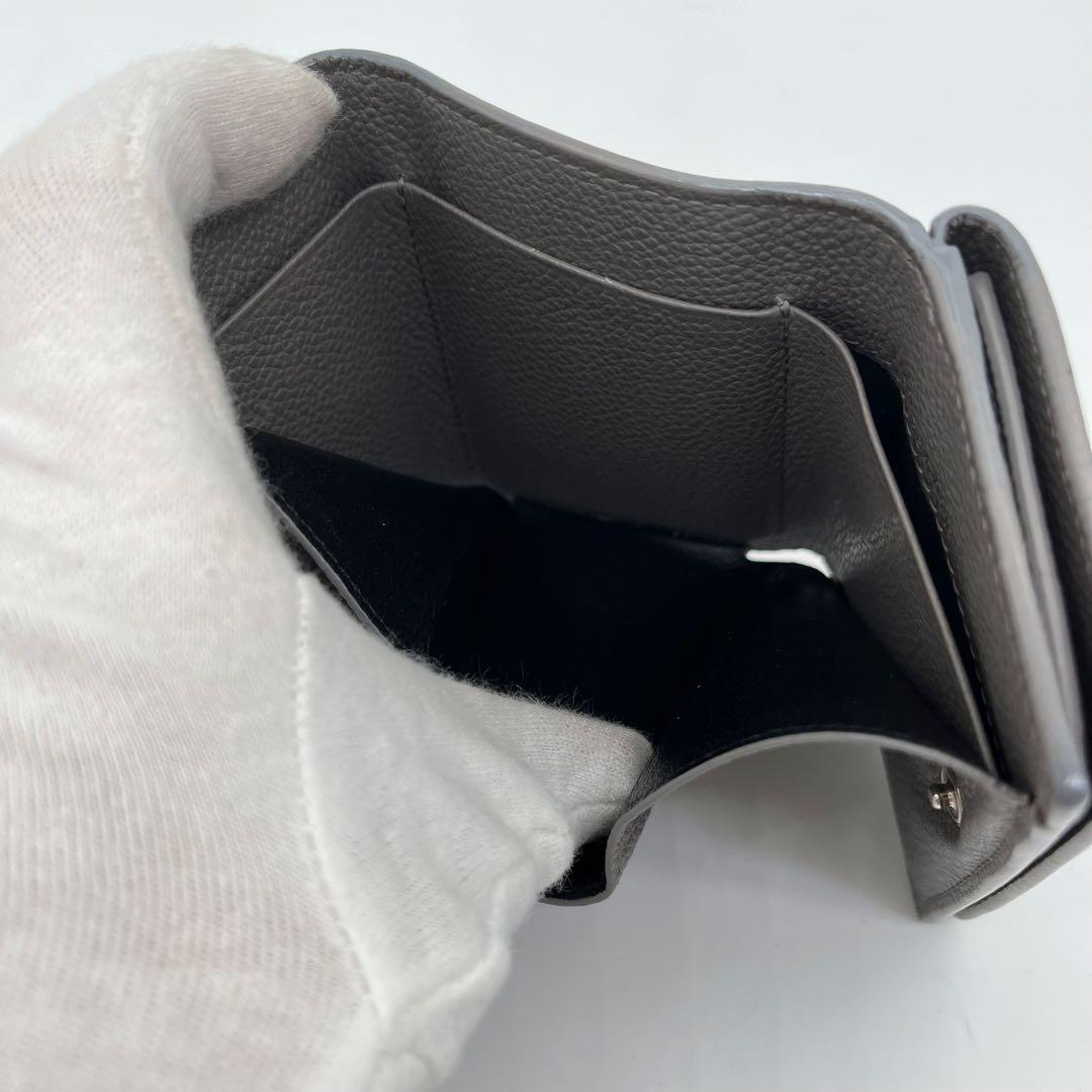 サンローラン 三つ折り財布 ロゴ入り タイニーウォレット オリガミ グレー 本革