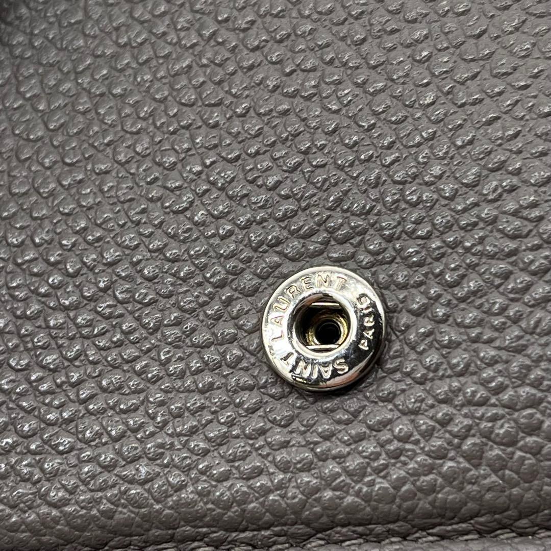 サンローラン 三つ折り財布 ロゴ入り タイニーウォレット オリガミ グレー 本革