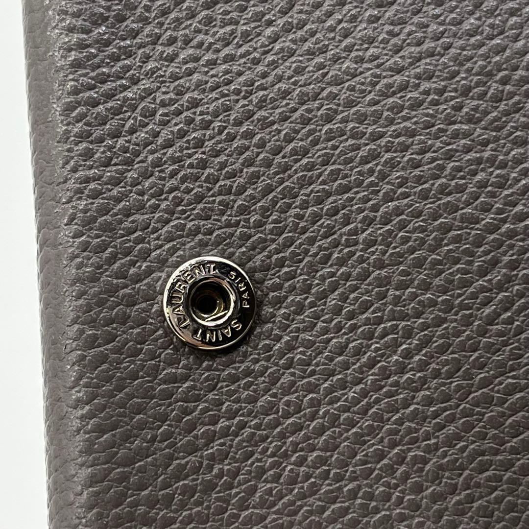 サンローラン 三つ折り財布 ロゴ入り タイニーウォレット オリガミ グレー 本革