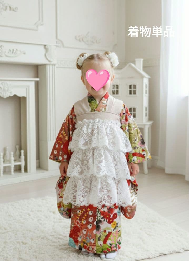 アンティーク孔雀の羽の模様☆七五三3歳着物単品