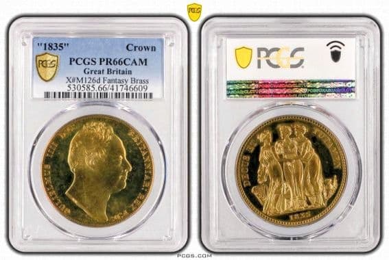 希少 1835 イギリス スリーグレイセス 黄銅貨 PCGS PR66CAM