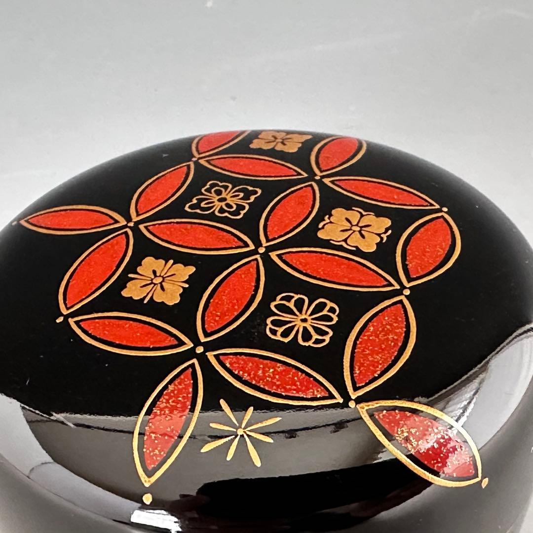 茶道具　四季七宝蒔絵　黒　平棗　岡本陽斎　共箱　漆芸　薄茶器　茶会　棚　茶箱