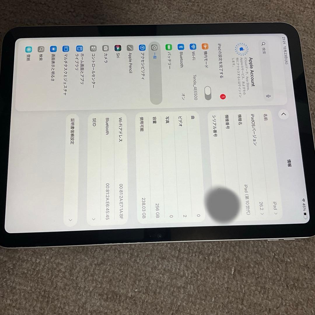 Apple iPad 10世代 256GB Wi-Fi シルバー