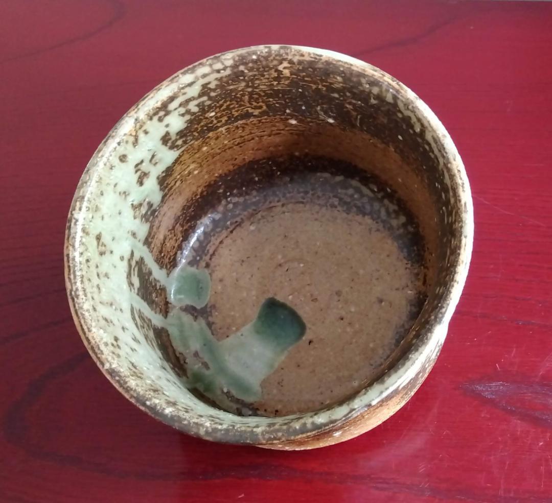 越前焼名工　桝田屋光生 自然灰釉ビードロ模様美還元窯変の究極美が迸る逸品 筒茶碗