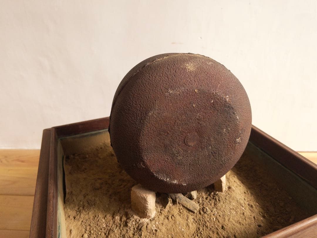 茶釜　置炉　火鉢　木彫　無垢　セット　骨董　時代もの　古道具　アンティーク