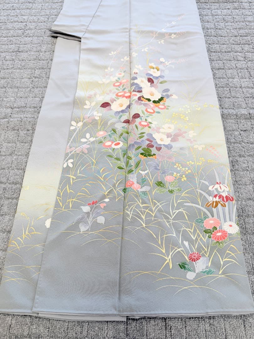 高級 訪問着 正絹 袷 ブルー 友禅 金彩 暈し染め フォーマル