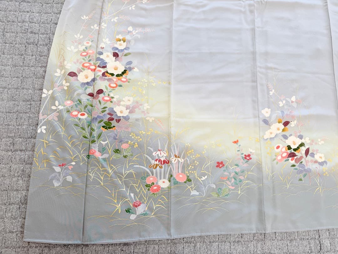 高級 訪問着 正絹 袷 ブルー 友禅 金彩 暈し染め フォーマル