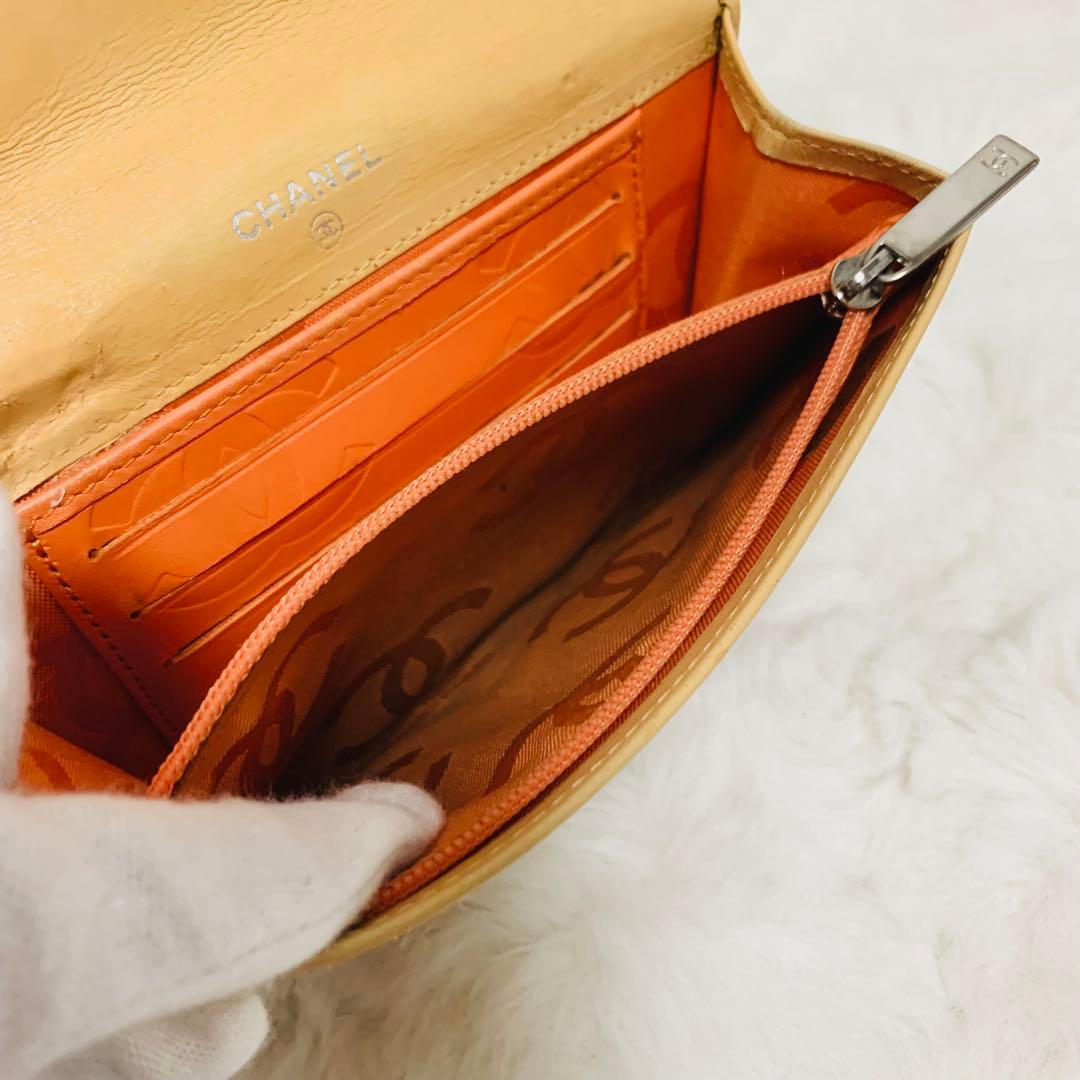 ななシャネル カンボンライン ミニ財布 ラムスキン ベージュ