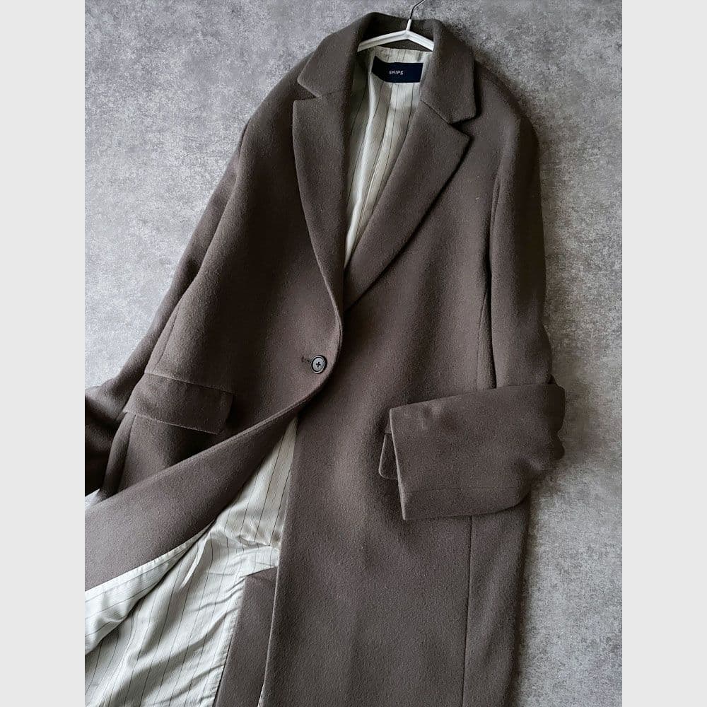 シップス スーパー100’sウール ロングコート チェスター ブラウン D8