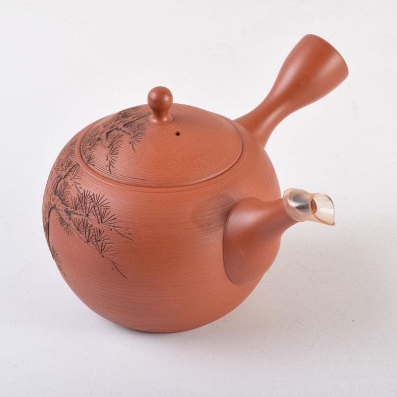 前茶道具　常滑焼　光松作　朱泥　松漢詩刻　横手急須　V　8654