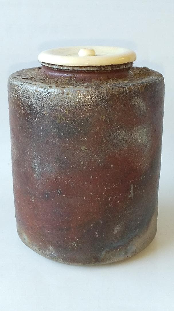 丹波茶入 尾中窯 市野信水 作 仕覆 紹鴎緞子 共箱 栞 肩衝茶入 茶入 美品