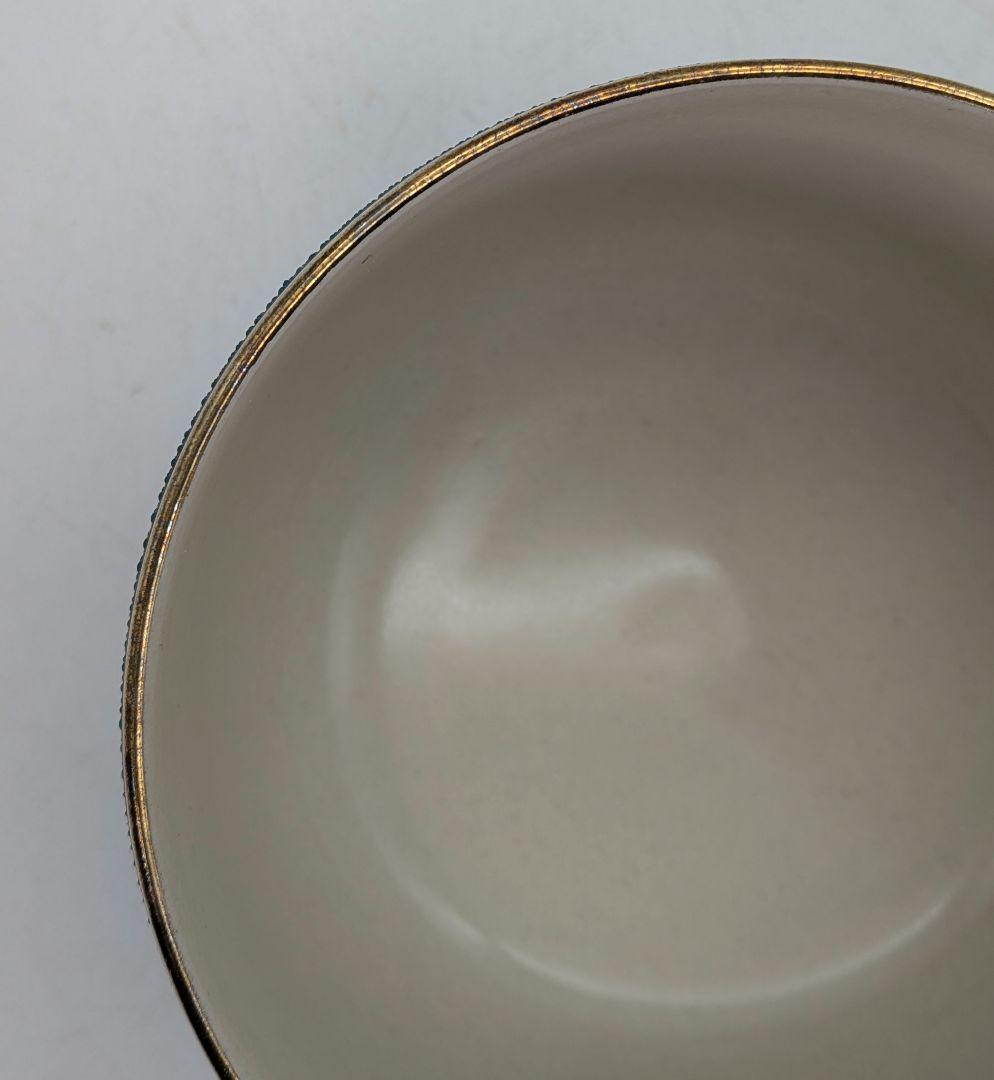 九谷焼 青粒鉄仙茶盌 合箱 抹茶碗 抹茶茶碗 茶道具 茶器 食器 在銘 釉薬