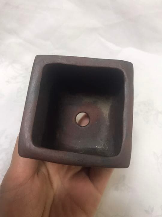 盆栽鉢　時代常滑泥珠釘彫絵付け手作り手捻りミニ盆栽鉢正方鉢山野草植木鉢インテリア