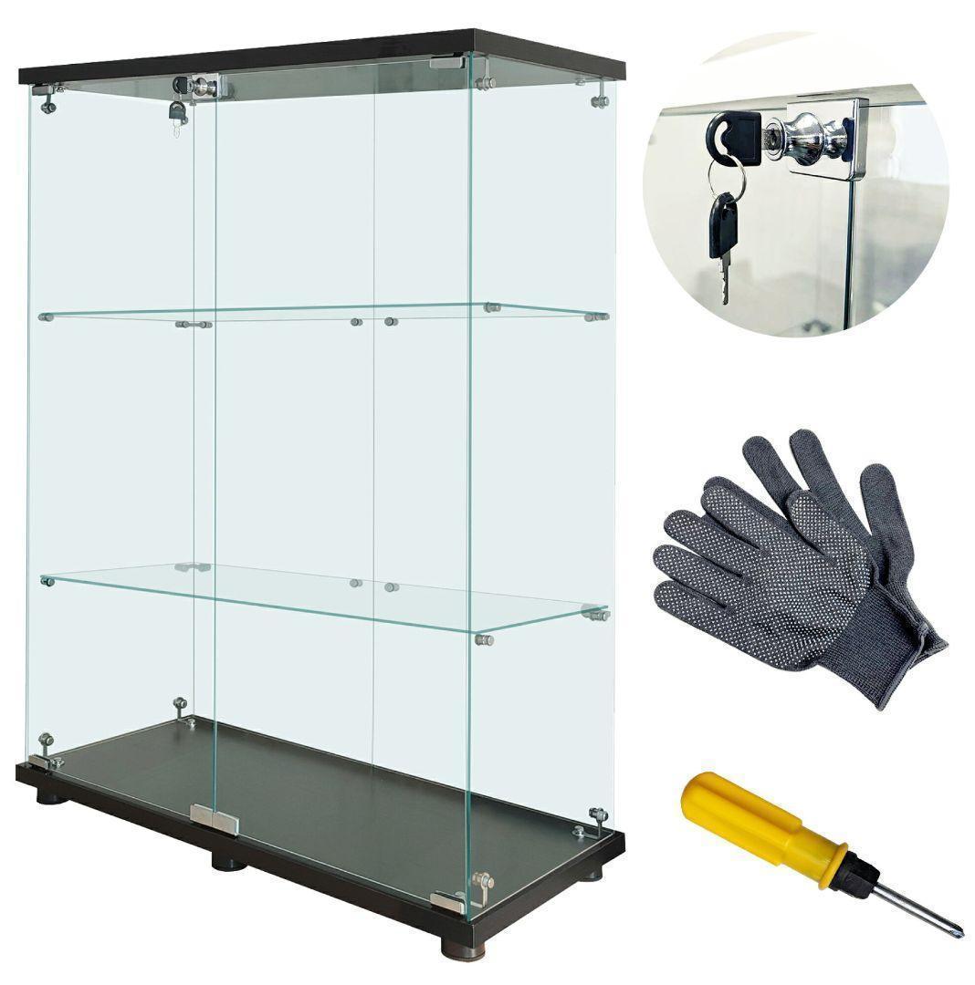 ガラスケース 3段両扉 コレクション フィギュア 棚 ショーケース 黒 2000