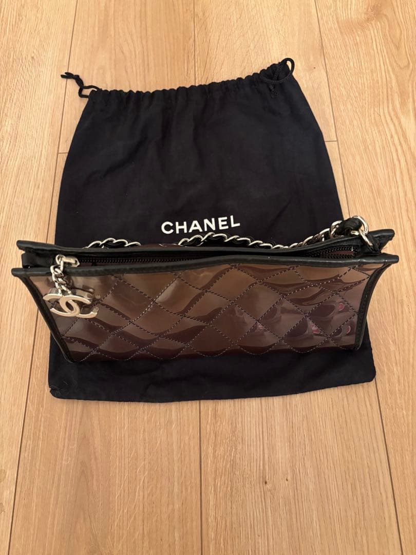 CHANEL 黒 クリア キルティング ショルダー パーティーバッグ
