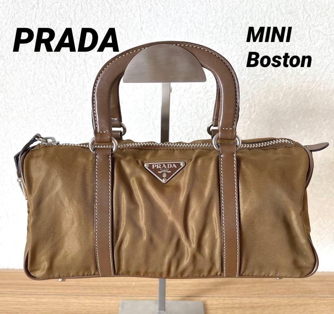 【訳あり・良品】PRADA ミニボストンバック　ミニバッグ　カーキ　ブラウン