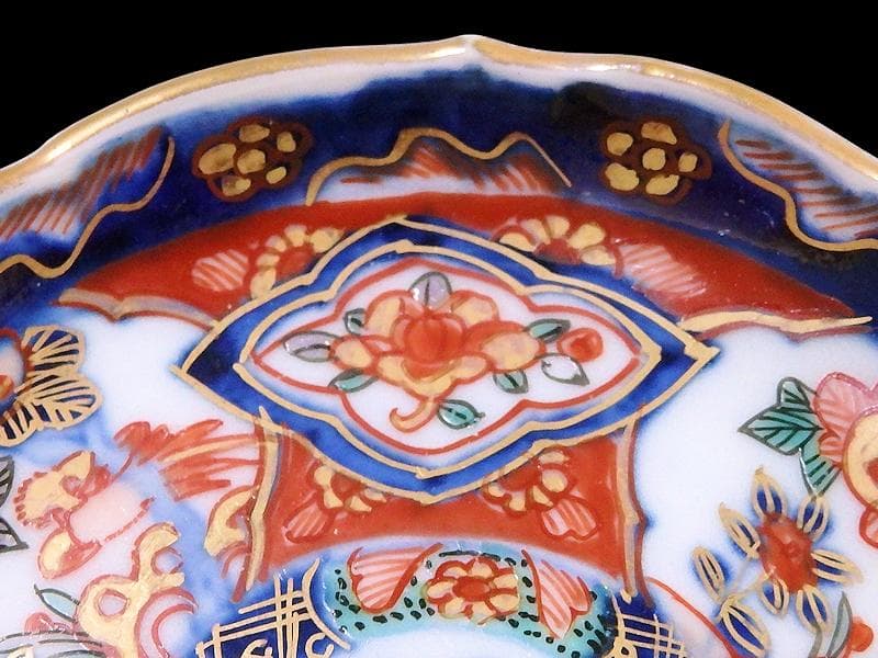 古伊万里　金襴手　橘に花鳥紋の図　豆皿　手塩皿　F222AS-fbtd