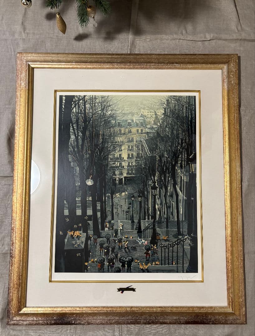 ヒロ　ヤマガタ【モンマルトルの雨傘】サイン　エディション有り　美品 　100ｃｍ