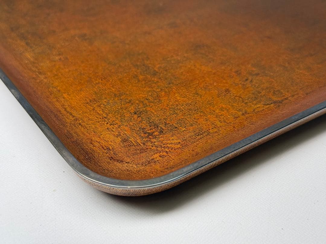 時代 塗師 三木表悦 紗目漆塗 盆 銀縁 共箱 共布 茶盆 茶道具 煎茶道具