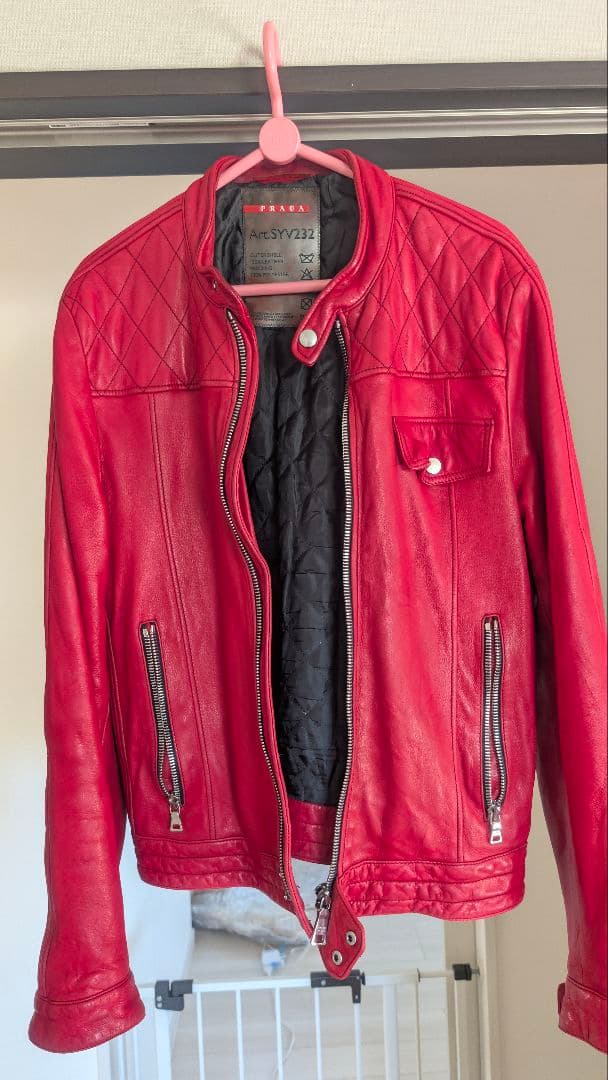 PRADA レッドレザーシングルライダースジャケット