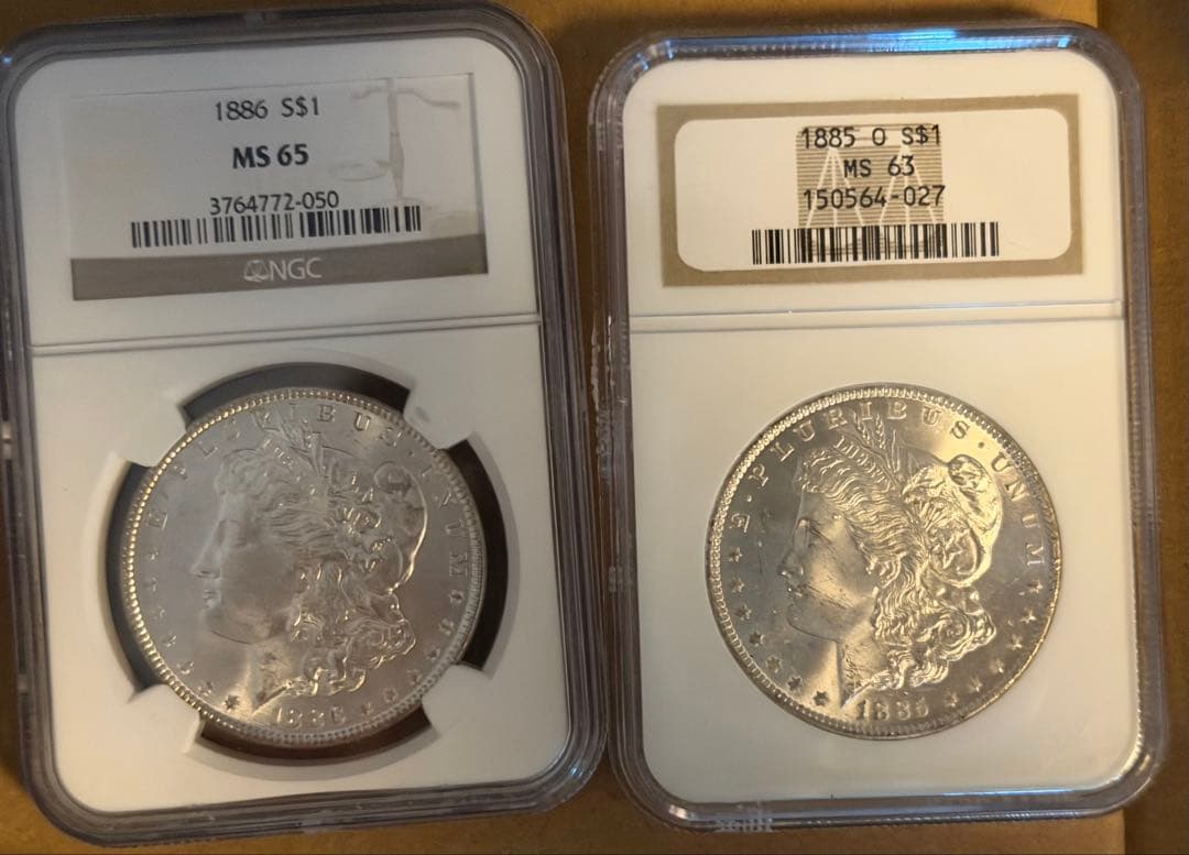 NGC社鑑定済　モルガンダラー　２枚　ms 63,65 1ドル　銀貨