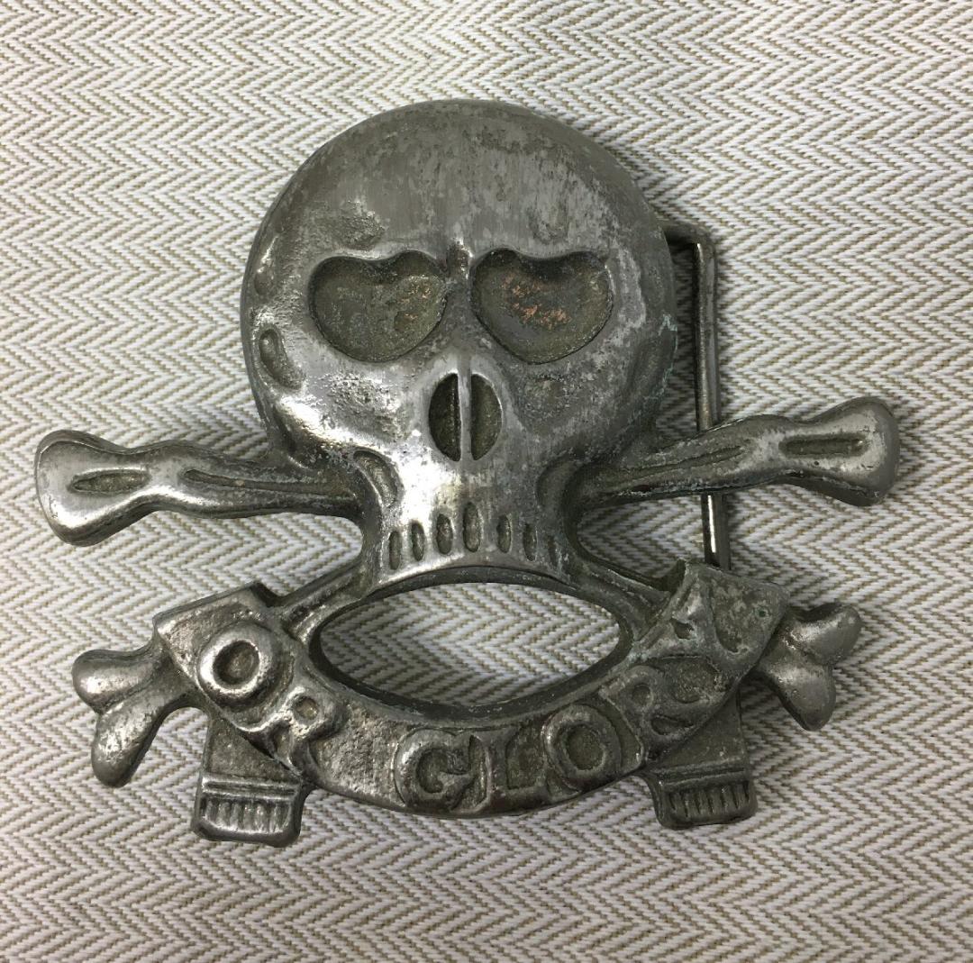 オアグローリー ヴィンテージ スカル メタル ベルト バックル