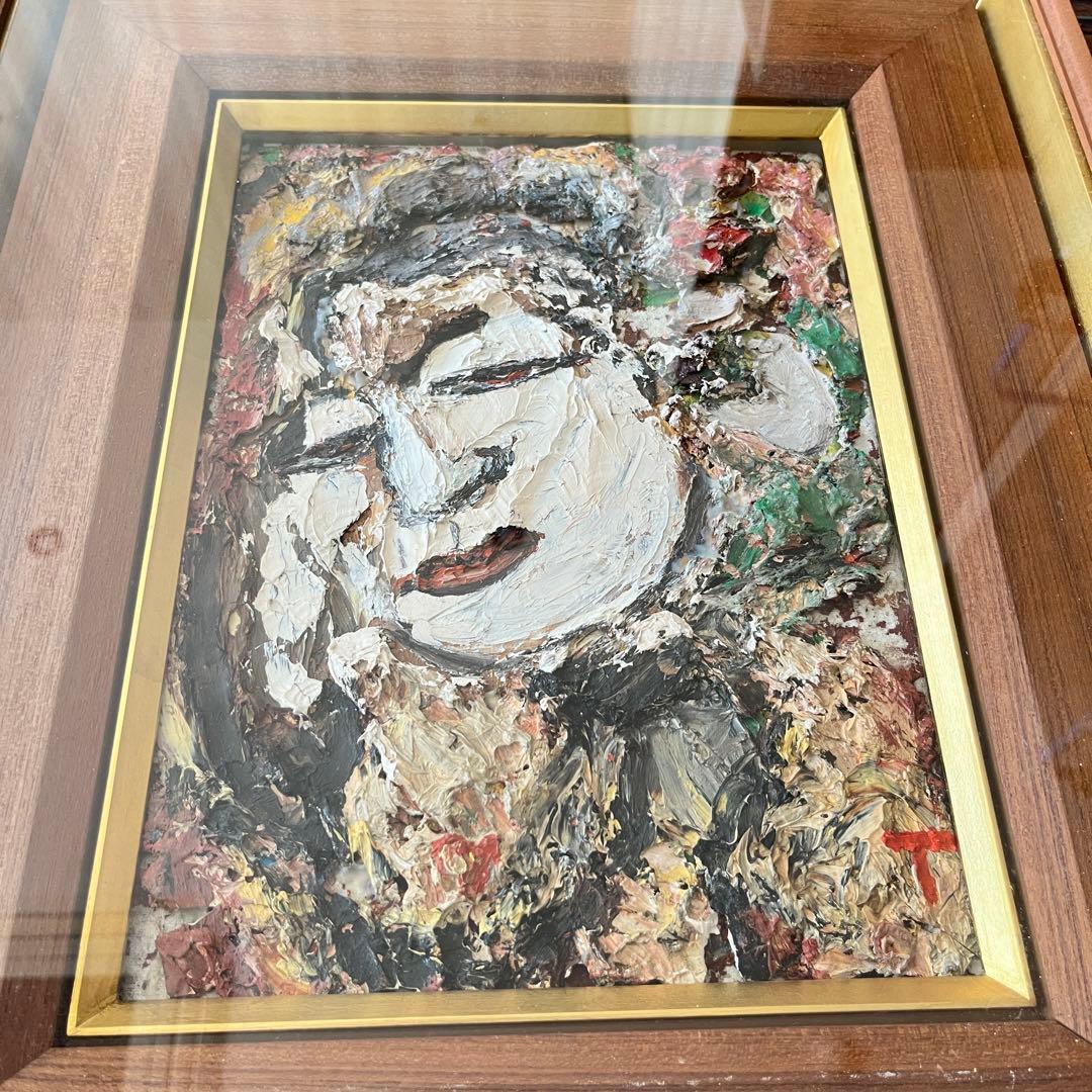 油彩 丸山妙子 仏像 画家・光陽会常任委員・福島県出身 厚塗り  油彩 G